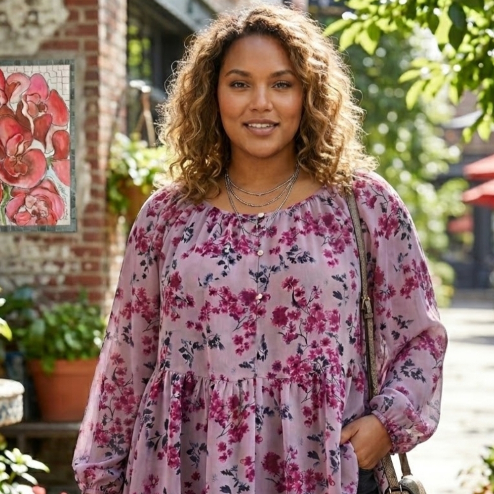 Love & Legend Pink Floral Chiffon Blouse - Picture 16 of 16